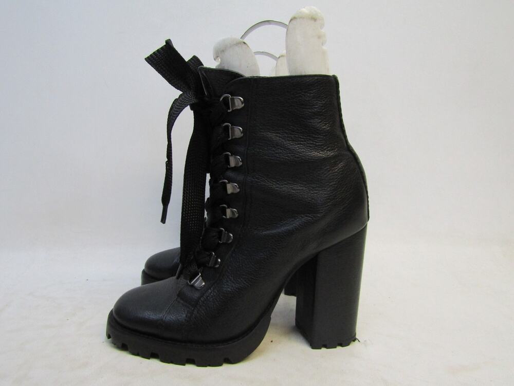 Schutz Womens Size 6.5 B Black Leather Lace Up Heeled Fashion Ankle Boots